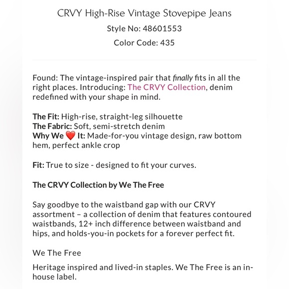 We the Free People CRVY stovepipe High Rise Jeans Light stone wash RARE Sz 35 - Picture 11 of 12